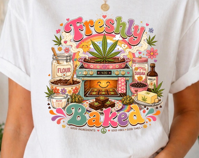 Freshly Baked Comfort Colors® Shirt | Funny Baking Shirt | Cannabis Brownie Graphic Tee | Retro Stoner Shirt | Cute Hippie Graphic Tee