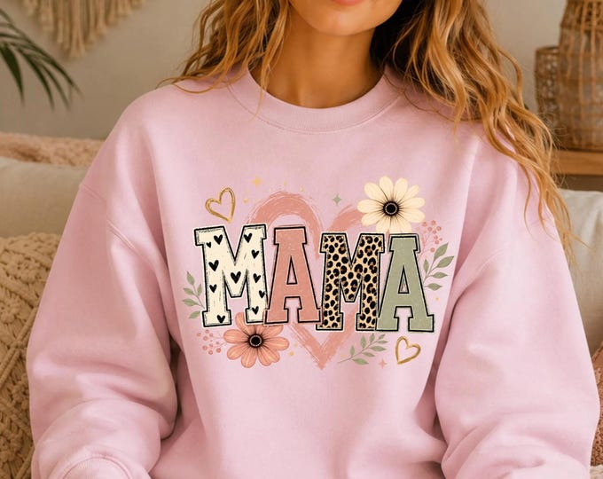 Mama Floral Heart Sweatshirt Cozy Mother's Day Pullover Hoodie & Crewneck | Soft Comfy Fleece Lined Everyday Comfort | Gift for Mom