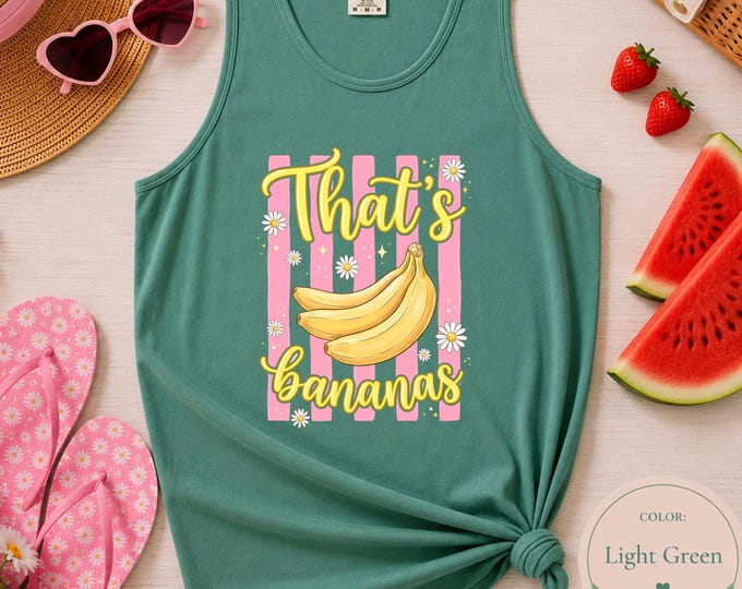 That's Bananas Tank Top | Retro Banana Print, Soft Cotton, Summer Vibes (Comfort Colors Tank)