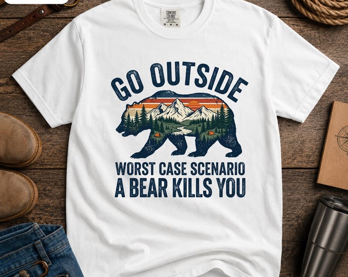 Go Outside bear graphic T-Shirt | outdoor camping nature mountains tee