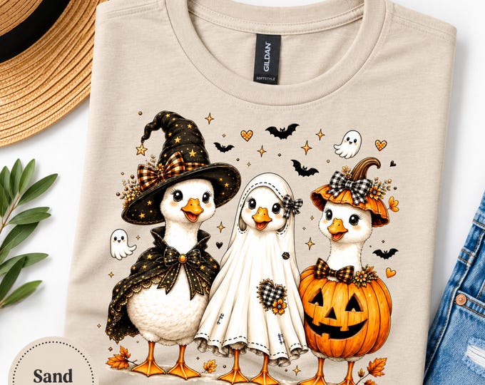 Halloween Duck Shirt, Witch Ghost Pumpkin Tee, Funny Goose Costume Graphic, Spooky Season Fall Apparel, Trick or Treat Gift