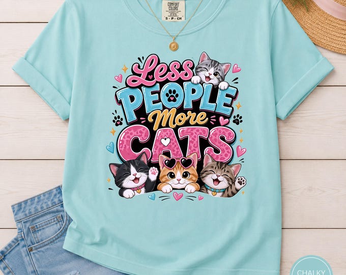 Less People More Cats T-shirt | Cute Cat Faces Graphic Tee