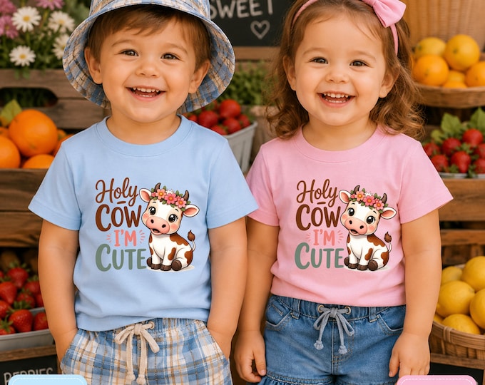 Holy Cow Im Cute Cow Tee | Toddler Shirt, Cute Farm Animal Graphic | Adorable Toddler T-shirt | Cute Birthday Tee for Kids