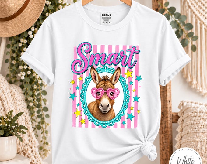 Smart Donkey Heart Glasses T-Shirt | Retro Stripes, Stars, Pastel Frame