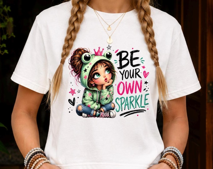 Be Your Own Sparkle Boxy Tee | Cute Frog Hoodie Girl Shirt | Positive Inspirational Graphic Tee | Retro Pastel Women's Cropped Tee | Gifts