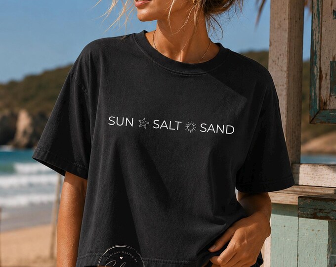 Sun Salt Sand Shirt, Comfort Colors Boxy Tee, Beach Shirt for Women, Coastal Graphic Tee, Summer Vacation Shirt, Ocean Lover Gift