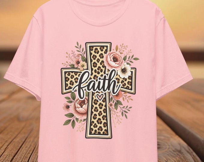 Leopard Cross with Roses faith T-Shirt | Floral Christian Tee