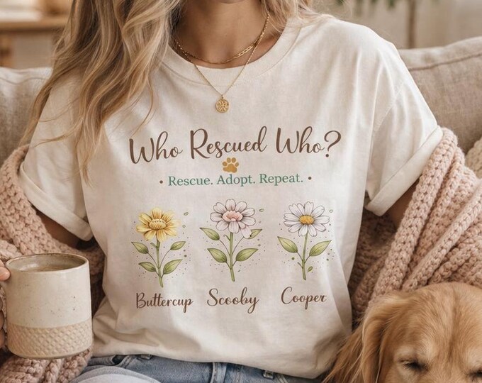 Personalized Floral Dog Mom Shirt – Custom Pet Name, Who Rescued Who Tee