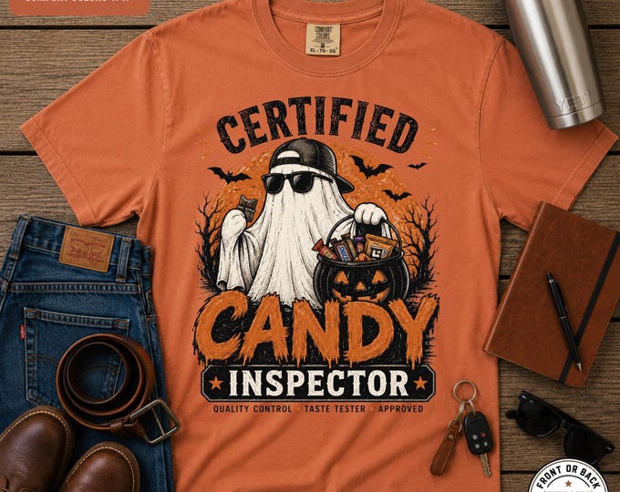 Certified Candy Inspector T-shirt | Halloween Candy Inspector Tee | Dad Costume Tee | Funny Halloween Trendy Tee Retro