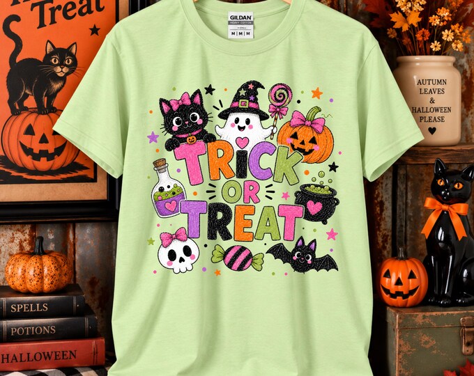 Halloween Trick or Treat T-Shirt | Ghost, Cat, Pumpkin Design