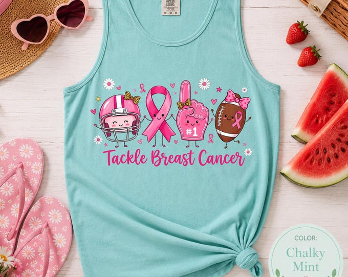 Tackle Breast Cancer Tank Top | Cute Pink Football Breast Cancer Top | Football Mom Cancer Awareness Shirt | Pink Ribbon Shirt