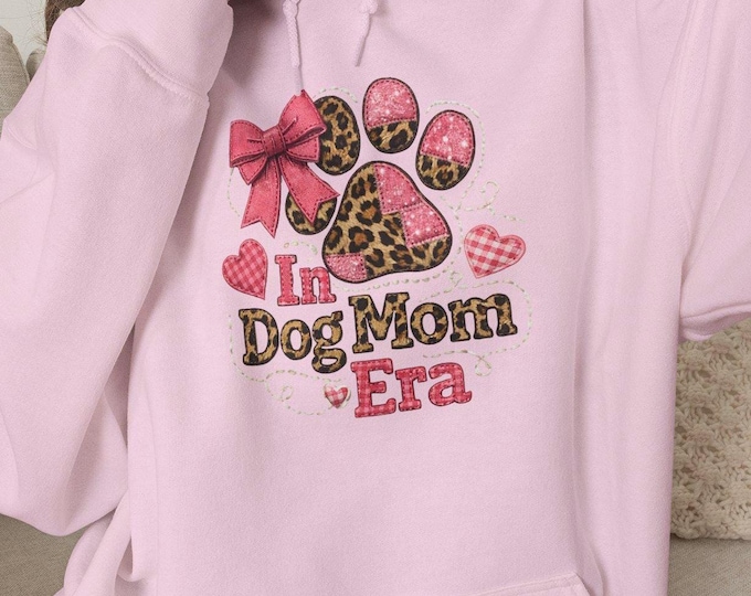 Dog Mom Era paw print design Hoodie | Pink Bow Leopard Hearts