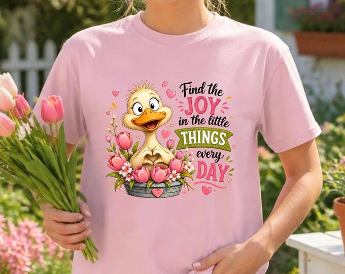 Find the Joy Duck Illustration T-shirt | Cute Floral Positive Quote