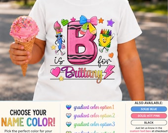 Personalized Back to School Shirt for Kids, Custom Name & Initial Toddler Tee, First Day of School Shirt, Preschool Pre K Kindergarten Tee