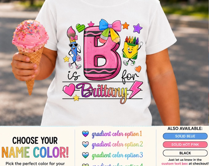 Personalized Back to School Shirt for Kids, Custom Name & Initial Toddler Tee, First Day of School Shirt, Preschool Pre K Kindergarten Tee