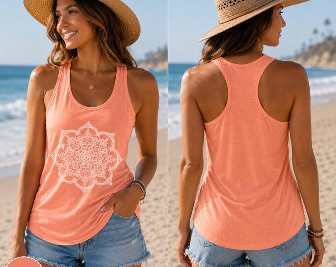 Boho Mandala Next Level Racerback Tank Top | Floral Henna Graphic
