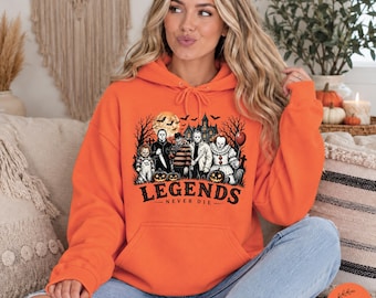 Legends Never Die Horror Sweatshirt | Hoodie, Vintage Halloween, Slasher Movie Fan Gift, Freddy Krueger, Jason, Pennywise, Michael, Chucky