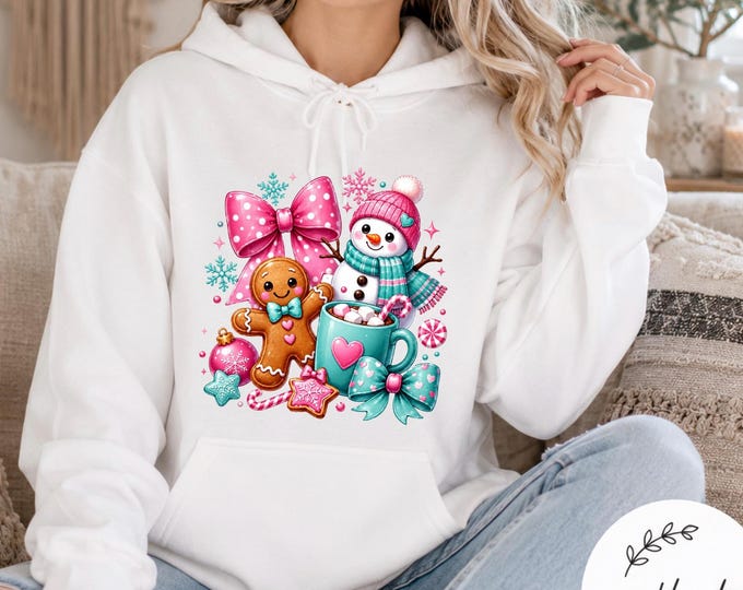 Cute Gingerbread and Snowman Holiday Hoodie | Christmas Winter Kids
