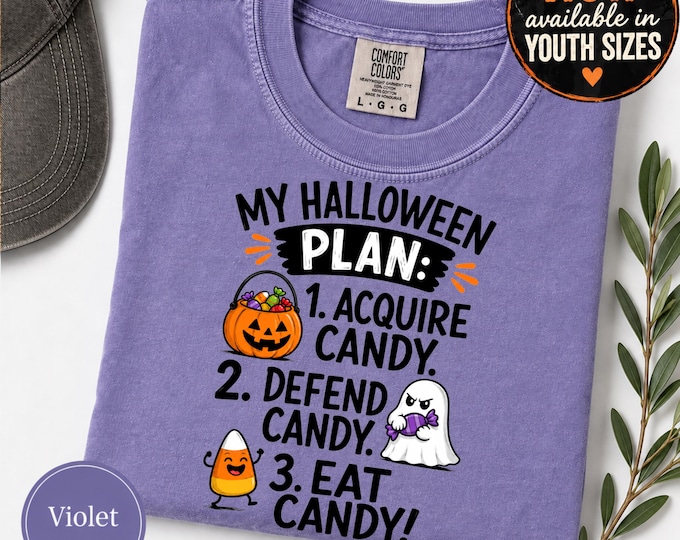 Funny Halloween Shirt, Acquire Candy Defend Candy Eat Candy Tee, Cute Halloween T-Shirt, Trick or Treat Shirt, Youth Sizes & Adults