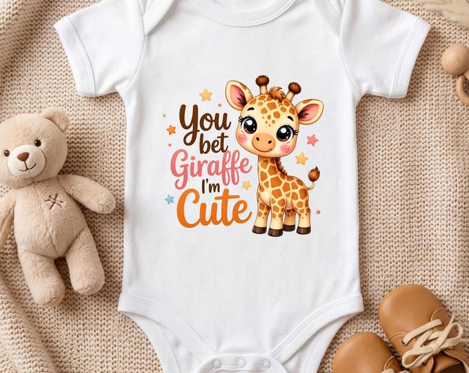 You Bet Giraffe I’m Cute Baby Bodysuit | Cute Giraffe Baby Onesie | Baby Girl Boy Outfit | Safari Baby Clothes | Baby Shower Gift