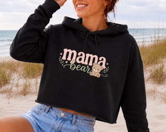 Mama Bear Lane Seven Crop Hoodie | Women's Graphic Sweatshirt | Cute Graphic Hoodie | Cozy Everyday Sweatshirt | Gift for Mom