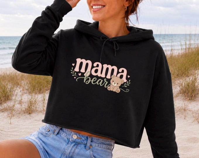 Mama Bear Lane Seven Crop Hoodie | Women's Graphic Sweatshirt | Cute Graphic Hoodie | Cozy Everyday Sweatshirt | Gift for Mom