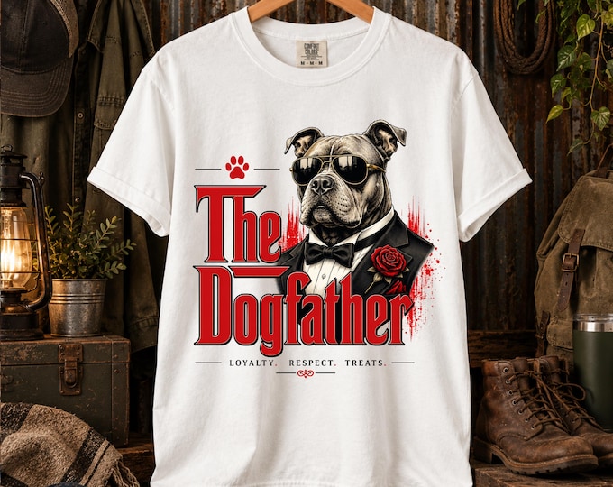 Dogfather Pitbull T-Shirt, Vintage Dog Dad Gift, Mafia Style Tee (Comfort Colors)