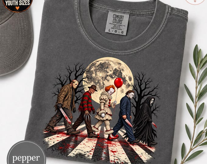 Horror Movie Shirt, Pennywise, Jason Voorhees, Freddy Krueger, Michael Myers & Ghostface Walking Tee, Vintage Halloween Gift