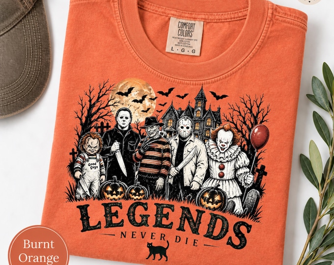 Horror Legends Halloween Shirt, Classic Slasher Movie Tee, Vintage Scary Graphic, Pennywise, Michael Myers, Jason, Freddy, Comfort Colors