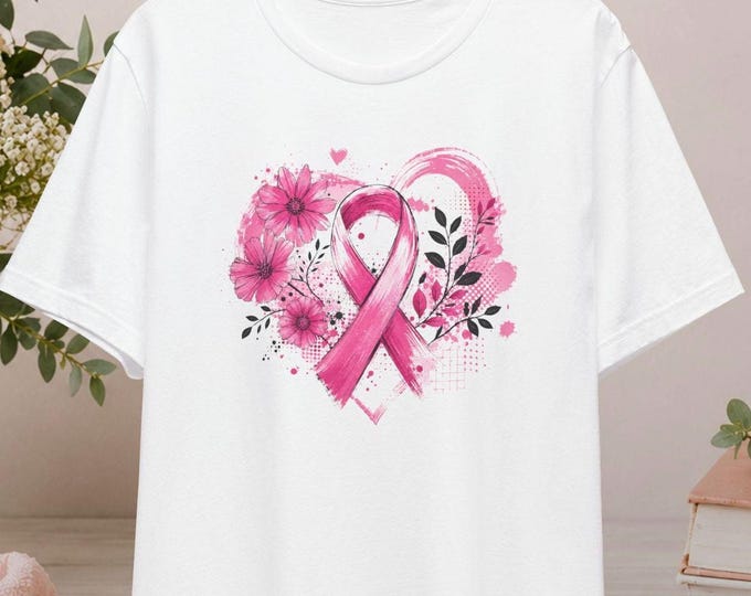 Pink Ribbon Heart Floral Tee | Breast Cancer Awareness Shirt