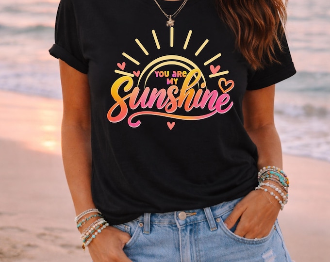 You Are My Sunshine T-Shirt | Sunburst Script Floral Hearts