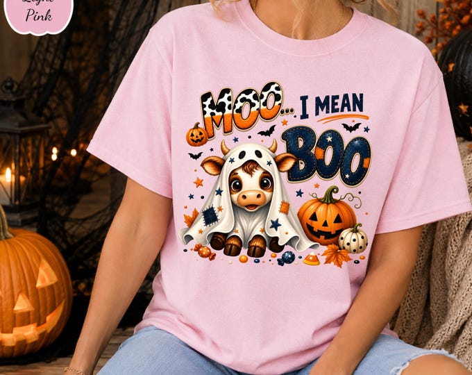 Moo I Mean Boo Cow Halloween T-Shirt | Cute Pumpkin Spooky Design