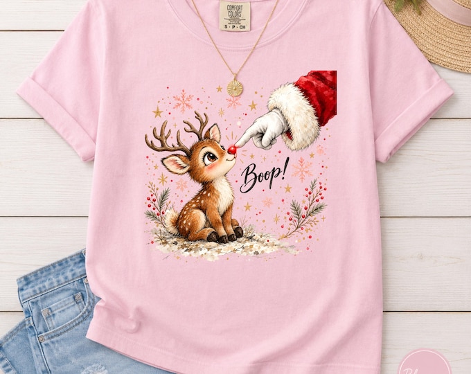 Reindeer Boop Shirt | Santa Christmas Graphic Tee | Rudolph Holiday T-Shirt | Whimsical Winter Apparel | Reindeer Lover Gift