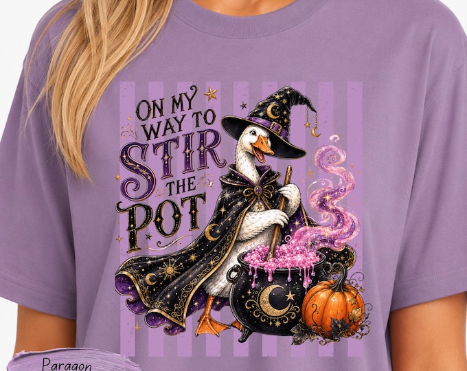 Witch Penguin Stir the Pot T-Shirt | Halloween Penguin Wizard Shirt