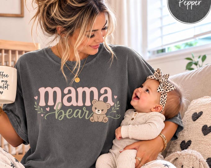 Mama Bear Graphic Tee – Minimalist Mother's Day Gift, Comfort Colors Cotton Shirt