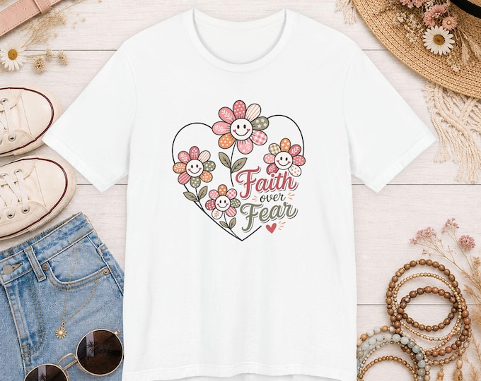 Faith Over Fear floral heart T-Shirt | Inspirational Christian tee