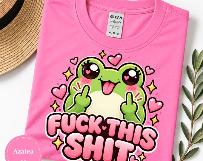 Frog Middle F*ck This Sh*T Curse Finger Graphic Tee | Pastel Kawaii Swearing Shirt | Retro Girly Tee | Preppy Pastel T-shirt