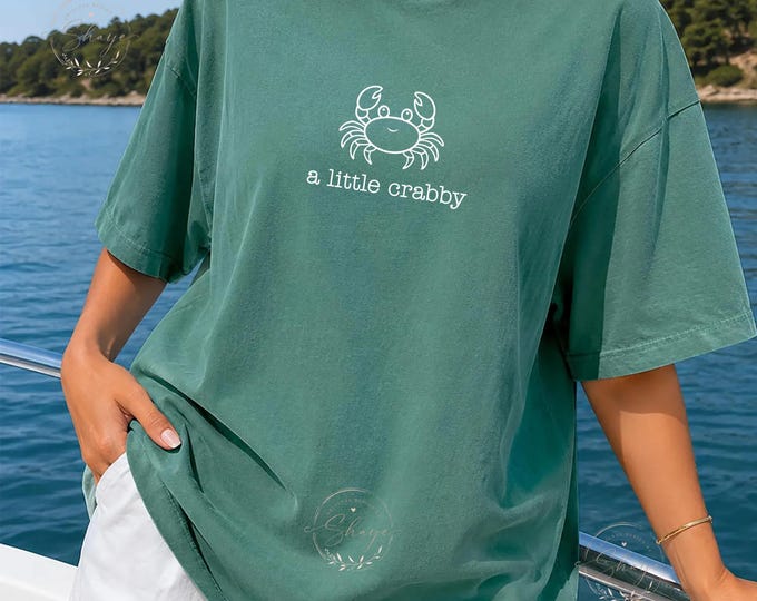 A Little Crabby Comfort Colors Tee – Coastal Beach Graphic Shirt, Salty Summer T-shirt (100% Cotton)