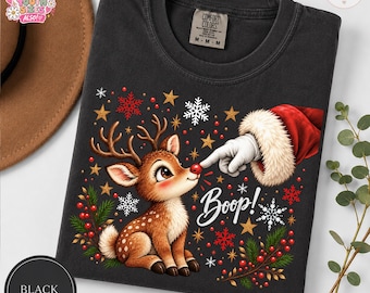Christmas Reindeer Boop Shirt | Santa Rudolph Snowflakes Graphic Tee | Adult & Youth Sizes | Matching Family Christmas Shirts | Holiday Gift