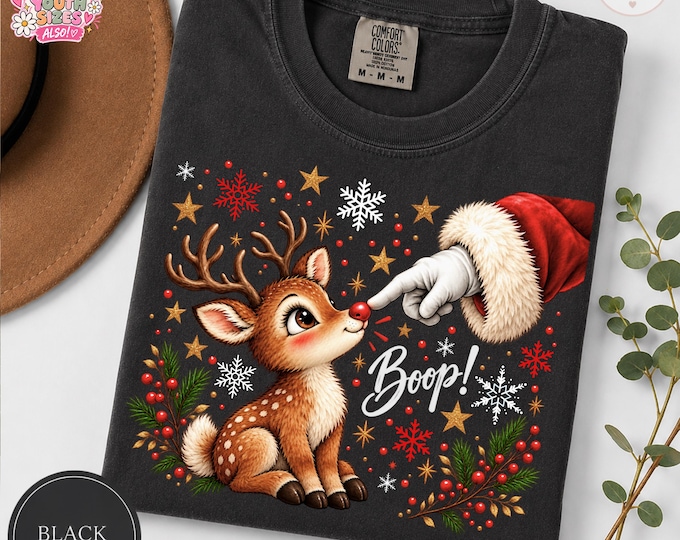 Christmas Reindeer Boop Shirt | Santa Rudolph Snowflakes Graphic Tee | Adult & Youth Sizes | Matching Family Christmas Shirts | Holiday Gift