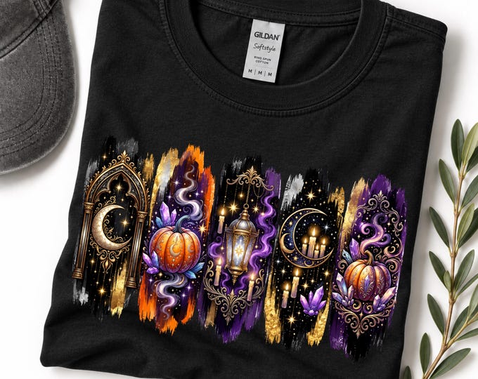 Halloween Witchy Pumpkins and Moon T-Shirt | Spooky Night Magic