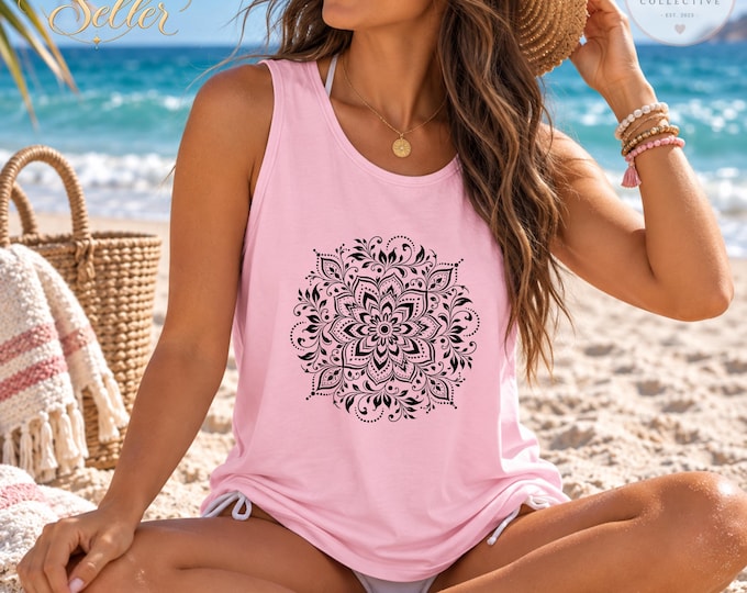 Floral Mandala Tank Top | Boho Henna Circle Graphic | Bohemian Spiritual Zen Festival Top | Yoga Meditation | Women's Mandala Hippie Top