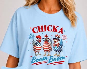 Camiseta Chicka Boom Boom con pollos patrióticos / Camiseta americana del 4 de julio
