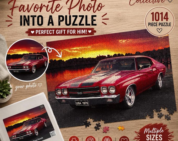 Custom Photo Puzzle for Him, Vintage Muscle Car Puzzle, Gift for Dad Husband Boyfriend, Classic Car Gift, Custom Picture, Car Guy Gift