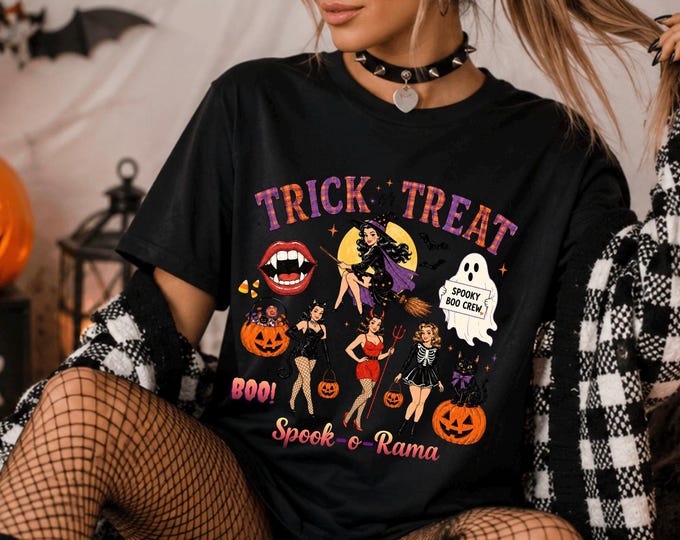 Retro Halloween Shirt, Trick or Treat Tee, Vintage Halloween Spook a Rama, Spooky Boo Crew, Witch, Ghost Pumpkin, Vampire Costumes Tee