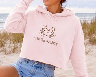 Lane Seven "Little Crabby" Crop Hoodie | Vintage Beach Graphic Sweatshirt | Beachy Vacation, Coastal Summer Vibes Graphic