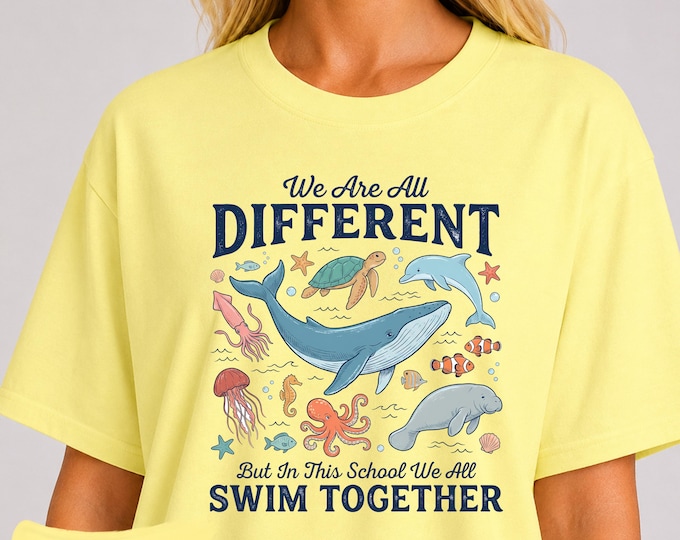 Different Sea Creatures Swim Together T-Shirt | Ocean Animal Graphic Tee