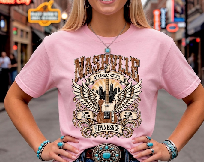 Nashville Music City Guitar Wings T-shirt | Tennessee Cityscape