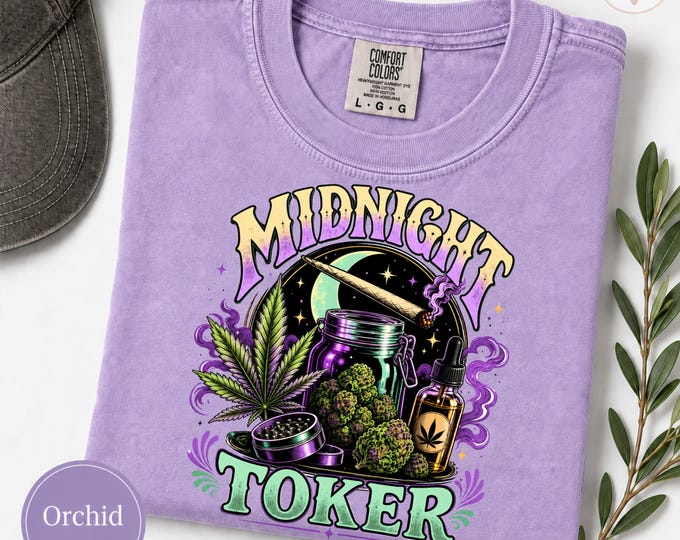 Midnight Toker Shirt, Retro Cannabis Graphic Tee, Funny Weed Lover T-Shirt, Stoner Gift, 420 Shirt, Comfort Colors Boho Hippie Tee