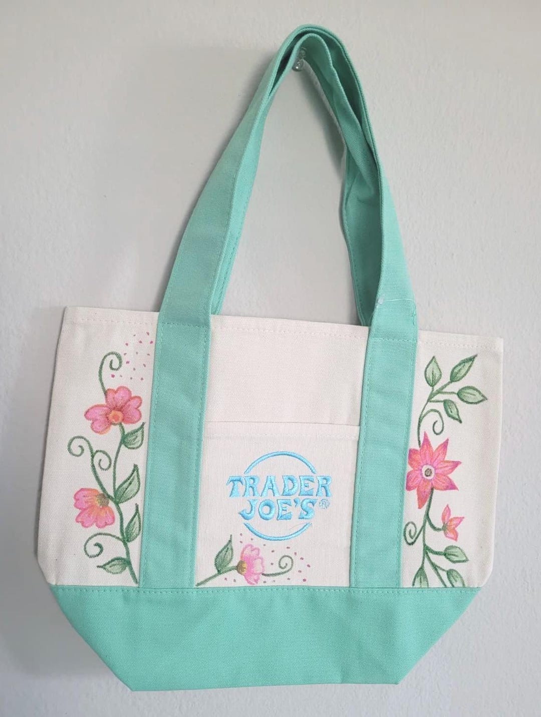 Hand Painted Mini Canvas Tote Bag | Pink Floral Garden | One of a Kind ...